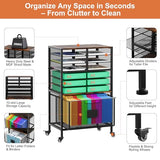 EasyPAG Rolling Cart with Storage Drawer, Under Desk Filling Cabinet with Mail Sorter, Pull Out Hanging File Rack for Letter Size Folders, Mobile Utility Craft Cart for Home Office, Black