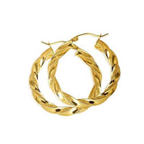 Solid 14K Yellow Gold Reversible Twisted Rope Hoop Earrings for Women Girls