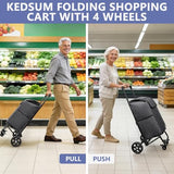 3 in 1 Shopping Cart with Wheels, 60L/250LBS Multi Use Grocery Cart with 7" Big Wheels & Removable Waterproof Bag