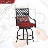 Sophia & William Outdoor Swivel Bar Stools Set of 4 Patio Bar Height Bistro Dining Chairs, All-Weather Patio Metal Furniture Set with Armrest and Red Cushion for Garden Lawn Backyard
