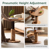 Solid Oak Lift Top Coffee Table, 27.56’’ Wood Round Small Side Table for 2
