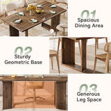 TRIBEWOOD Dining Table for 4-6, 63 Inch Farmhouse Solid Wood Dining Table