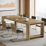 7 ft Conference Table for 6 to 8 People, Modern Rectangle Meeting Room Desk for Boardroom, Home Office, Oak