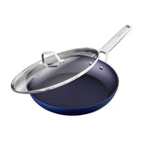 MsMk Non stick frying pan set with lid Blue, 12-inch Durable skillet, Titanium and Diamond Non Stick Non-Toxic Coating From USA