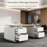 70.8" Executive Sit-Stand Desk with Storage, Modern White Electric Height Adjustable Office Desk