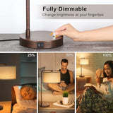 Vintage Table Lamp, Fully Dimmable Table Lamp with C+A USB Charging Ports, Farmhouse Bedside Lamp Nightstand Light