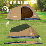 1 Person Backpacking Tent Waterproof Windproof Single Person Tent Lighweight Compact One Person Tent Easy Setup for Camping, Hiking, Mountaineering, Cycling, Biking - Khaki