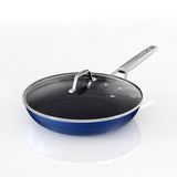 MsMk Frying pans nonstick with lid Blue, 10-inch Durable skillet, Titanium and Diamond Non Stick Non-Toxic Coating From USA, Even Heating