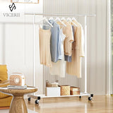 VICERII Clothing Rack, 55.51 Inch Heavy Duty Clothes Rack Rolling Garment Rack with Wheels and Bottom Shelf, 130LB Capacity, White