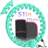 JLoibao Weighted Hula Circle for Adults Weight Loss, Infinity Fitness Hoop Plus Size 51 Inch with Sweat Belt, Include 27 Detachable Links and Waist Trainer for Women(Cyan)
