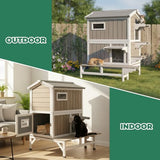 Insulated Cat House for Winter, Wood Two Story Outdoor Cat House Weatherproof with Cat Scratching Cloth, 3 Jumping Platforms, 3 Doors, Outside Indoor Clawsable Feral Cats Shelter for Small Animals