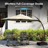 GREENVINES 11-FT-Patio-Offset-Cantilever-Umbrella | Outdoor Large Umbrellas with Base | Aluminum Ribs | Heavy Duty | Curvy | 360°Rotation | for Pool Garden Backyard Deck Lawn | Tan