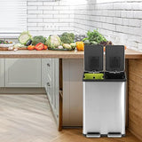 Simpli-Magic 60 Liter / 16 Gallon Rectangular Hands-Free Dual Compartment Recycling Kitchen Step Trash Can with Soft-Close Lid