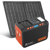 Takki 111Wh Portable Solar Generator Power Station with 21W Foldable Solar Panel, 120W Peak Solar Charger Power Bank with 110V AC DC USB Ports for Camping Emergency Outdoor Home Use