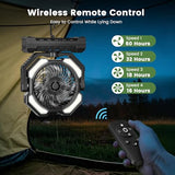 covozon 20000mAh Portable Misting Fan, USB Rechargeable Camping Fan with LED Light, Battery Operated for Outdoor, Tents, Beach, Travel - 250mL Water Tank & Hook Included, Black.