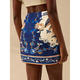 Talakeno Womens Summer Floral Wrap Short Skirt Tie Side High Waist A Line Beach Vacation Boho Mini Skirt(Dark-Blue,M)