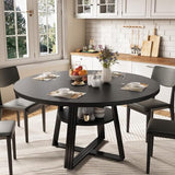 GarveeHome Round Dining Table for 4-6, 47.2 in Farmhouse Kitchen Table with Storage, Circle Dinner Tables for Kitchen