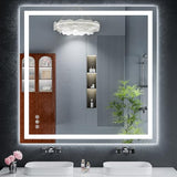 47"x47" LED Bathroom Mirror with Lights, Backlit+Frontlit, Anti-Fog