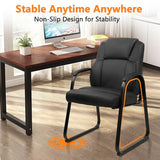 Office Guest Chair Leather Reception Chair with Bonded Padded Arm Rest and Sled Base Desk Chair