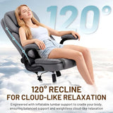 Hayelf Ergonomic Office Chair, PU Leather High Back Executive Chair with Adjustable Inflatable Lumbar Support and Padded Flip-Up Arms