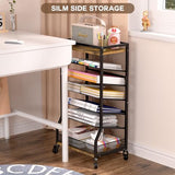 ThreeHio 7 Tier Rolling File Cart with Sliding Trays, Wood Metal File Organizer Beside Desk