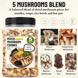 Dried Mixed Mushrooms for Ramen Toppings, 6 oz Mushroom Medley with Oyster, King Oyster, Wood Ear, Shiitake & Button Mushrooms, Dried Mushroom Blend for Soup, Hot Pot, Stir-Fry & Noodles