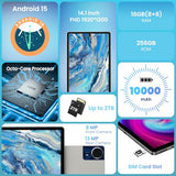 14 inch Large Screen Tablet, Android 15 Tablet 16GB RAM 256GB ROM