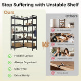 GTPLAYER 5-Tier Corner Bookshelf, L-Shaped Metal Frame Shelf with Tall 14" Shelves, Plant Stand and Storage Rack for Small Spaces, Living Room and Home Office, Black