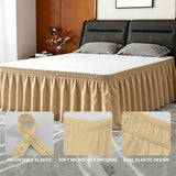 ANARACHON Full Bed Skirt, Elastic Wrap Around Bed Skirt Full Size, Bed Skirts for Adjustable Bed, Easy Fit with 18" Drop Length Tailored Drop Dust Ruffle (Gold)