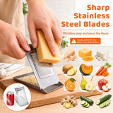Aolzg 3-in-1 Handheld Cheese Grater Set for kitchen - Adjustable Slicer, Grater and Shredder with Tray - 430 Stainless Steel for Cheese, Butter, Vegetables, Chocolate, Dishwasher Safe