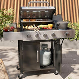 Aoxun 4-Burner Propane Grill with Side Burner, 49000 BTU Gas Grill, Stainless Steel Outdoor Grill with Cast Iron Grates，Black