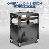 Auto Dynasty 3-Layer Height Adjustable Rolling AV Cart with Locking Storage Cabinet, 30" H, 4 Wheel, 3 Outlets, 2 USB Ports
