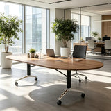 8FT Foldable Rectangle Conference Table, Mobile Meeting Tables with Cable Grommet & Rolling Casters