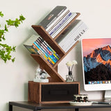 Simple Deluxe 4-Tier Tree Bookshelf with Drawers, Compact Corner Bookcase with Storage Cabinet & Open Shelves