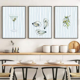 3Pcs Oyster Shell Wall Art Prints Funky Martini Lemon Bar Cart Wall Decor Pictures Blue White Striped Preppy Coastal Granddaughter Aesthetic Posters Beach House Apartments Decoration Unframed 12x16in