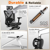 GABRYLLY Ergonomic Office Chair with Footrest, 135° Reclining Desk Chair with Adjustable Lumbar Support,3D Armrest
