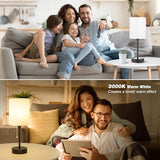 Small Bedside Table lamp for Bedroom - 3 Color Temperatures Bedside Lamps with USB C and A Ports, Pull Chain Table Lamps with AC Outlet