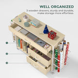 Anrigeail Wrapping Paper Storage & Organizer, Craft Cart with Ribbon & Gift Bag Storage, Wrapping Paper Organizer Holder(3 Wooden Drawers- Oak)