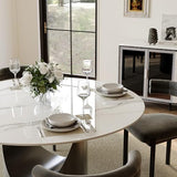 POVISON Round Dining Table for 4, 51" Glossy White Sintered Stone Top Dining Table with Grey Carbon Steel