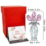 H&D HYALINE & DORA Pink Crystal Rose Bouquet Figurine,Handmade Rose Flower Gifts for Mom Gifts for Women,Glass Flower Collectible Ornament Home Table Wedding Decor