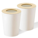 Ciao Stilista White Trash Can for Bedroom with Bamboo Lid, 2.4 Gallon Open Top Trash Can 2 Pack, Modern Aesthetic Garbage Can for Room Office Living Room, Small Bathroom Trash Bin Boho Style