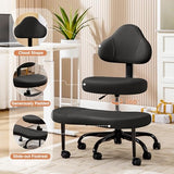 AtHope Cross Legged Office Chair, Criss Cross Desk Chair ADHD Meditation Kneeling Yoga Seat with Adjustable Height, Lumbar Support, Wider Footrest and Wheels (Black)