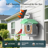 DOCOON Smart Bird Feeder with Camera, 2K HD AI Identify Birds Species, Bir d Watching Camera with Solar Panel, Instant Notifications, Ideal Present for Bir d Lover, Grass Green