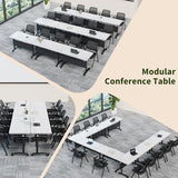 8PCS Modular Folding Conference Table, Mobile Meeting Training Table with 2 Cable Grommets & 4 Lockable Wheels,Space Saving Nesting Storage for Office School Seminar Classroom(8pcs,White,47.2in)
