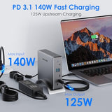 Laptop Docking Station,WAVLINK PD3.1 Docking Station 3 Monitors with 2*HDMI + DP,Single 4K@144Hz,140W PD Charge