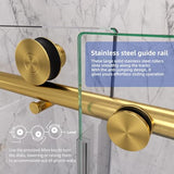 Shower Door,56-60" W x 74" H Frameless Single Sliding Shower Doors with Soft Close System,5/16" (8mm) Clear Tempered Glass with Nano Coating,Stainless Steel Hardware,Brushed Gold