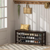 Taitiy Shoe Rack Bench with Rubberwood Flat Top and 3 Adjustable Shelves – Wooden Shoe Rack for Entryway, Hallway, Mudroom, Front Door, or Small Spaces