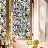 Aomkmi Stained Glass Window Film, Floral Window Privacy Film for Bathroom Living Room Home Decal, UV Protection Static Cling Films for Glass, 23 x 78.74 Inch