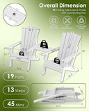 GREENVINES Folding-Adirondack-Chairs-Set-of-2 | HDPE Plastic | Throne Series | Fire Pit Chair | with Connecting Tray | Removable Table | All Weather | for Outdoor Patio Deck Poolside | White