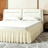 ANARACHON Twin Bed Skirt, Wrap-Around Elastic Ruffled Eyelet Bed Skirt Twin Size Dust Ruffle with Gathered Styling and Embroidered Details, 14" Drop Length (Light Yellow)